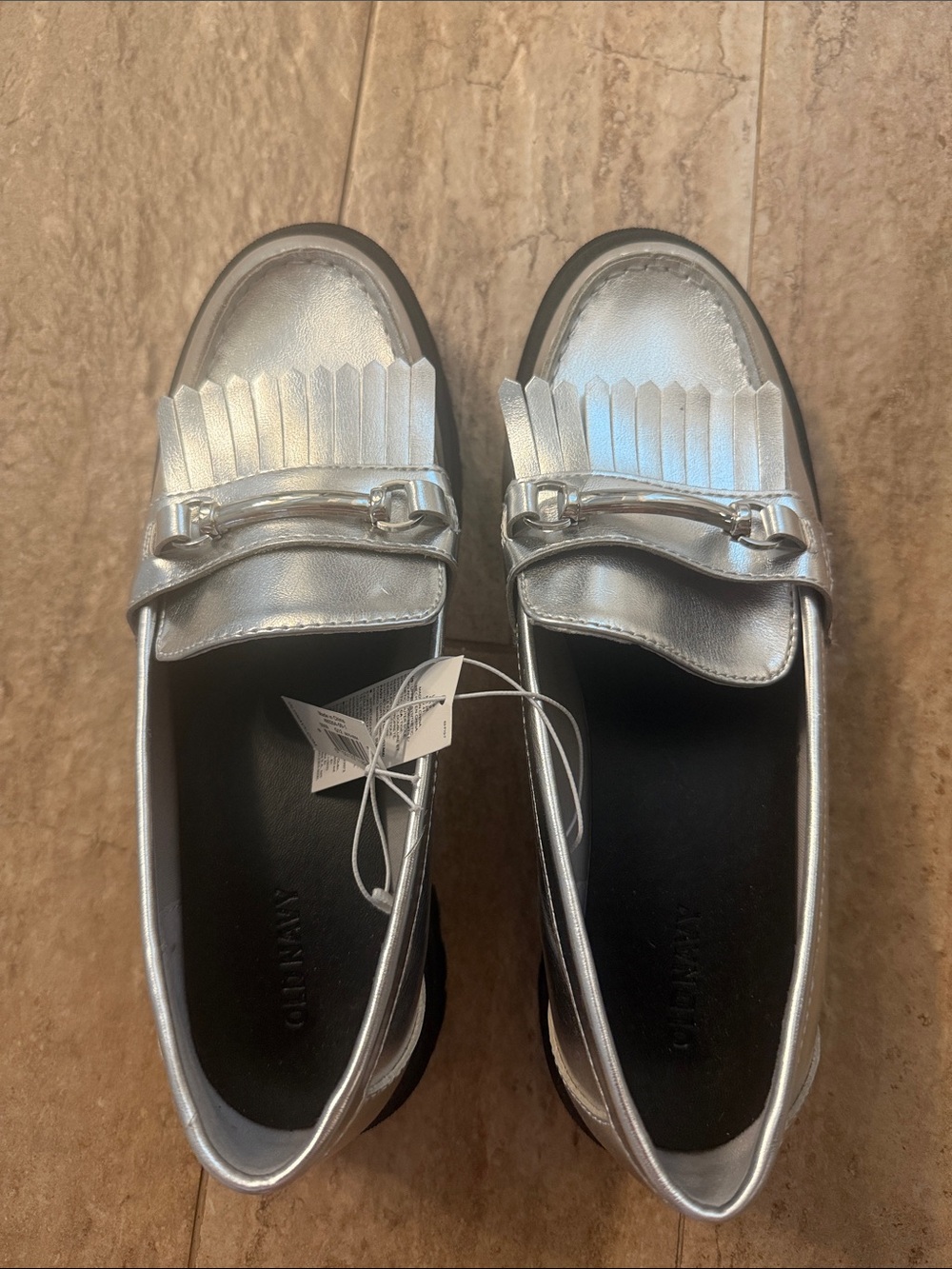 Old Navy Metallic Silver Fringe Loafers
